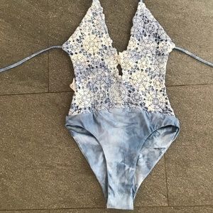 Blue Life One Piece Crochet Swimsuit Size XS
